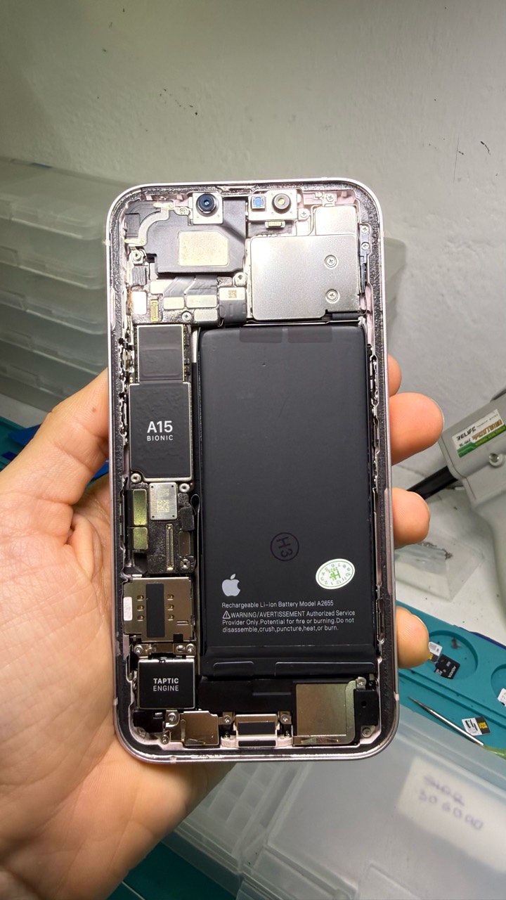 Interior de un iPhone, batería y protecciones ensambladas en GabCell